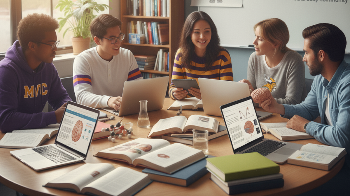 Students collaborating on health and behavioral science project