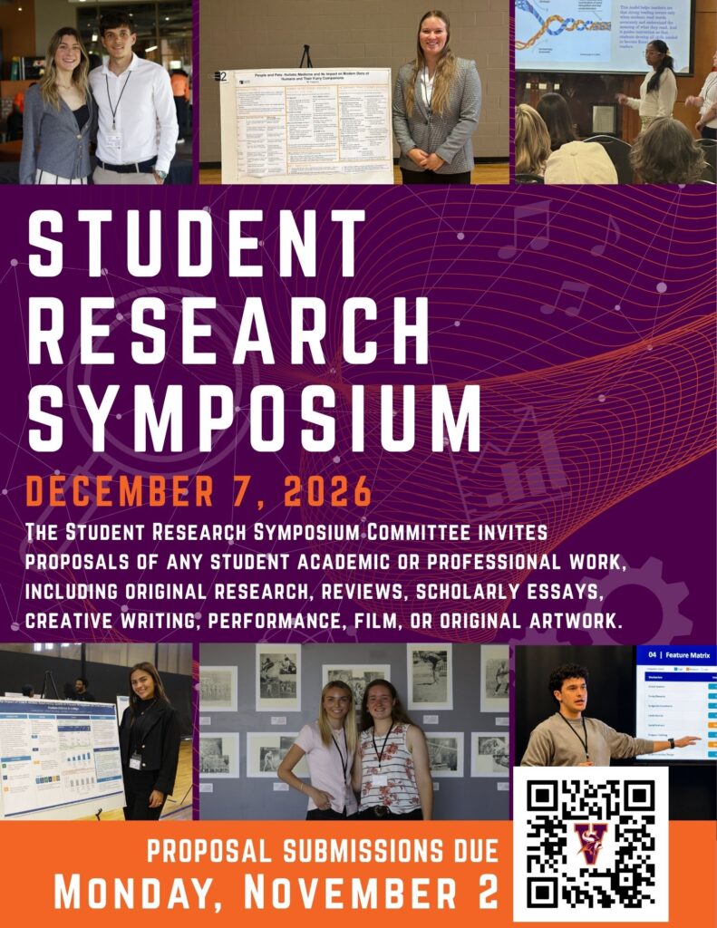 Student Research Symposium Proposal Deadline Flyer: Student Research Symposium, December 7, 2026. Proposal submissions due Monday, November 2.