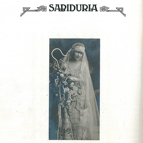 Murrell Library & Academic Support Center Early yearbook page titled Sabiduria, with a portrait of a woman in a bridal veil holding flowers.